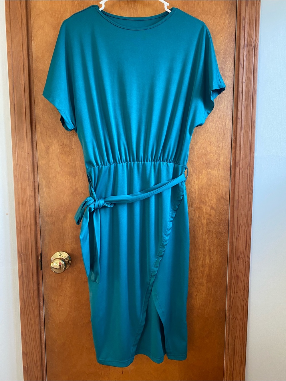 Dolman Sleeve Slit Hem Belted Bodycon Dress